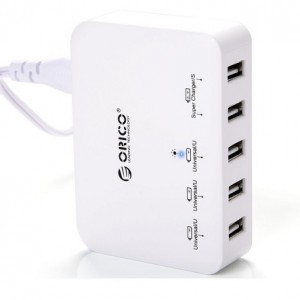 ORICO 40W 5-Port High Speed USB Desktop Charger for iPhone, iPad Air, Samsung Galaxy S6, Nexus, HTC M9, Lumia..etc, 2 x 5V 2.4A and 3 x 5V 1A USB Port – White